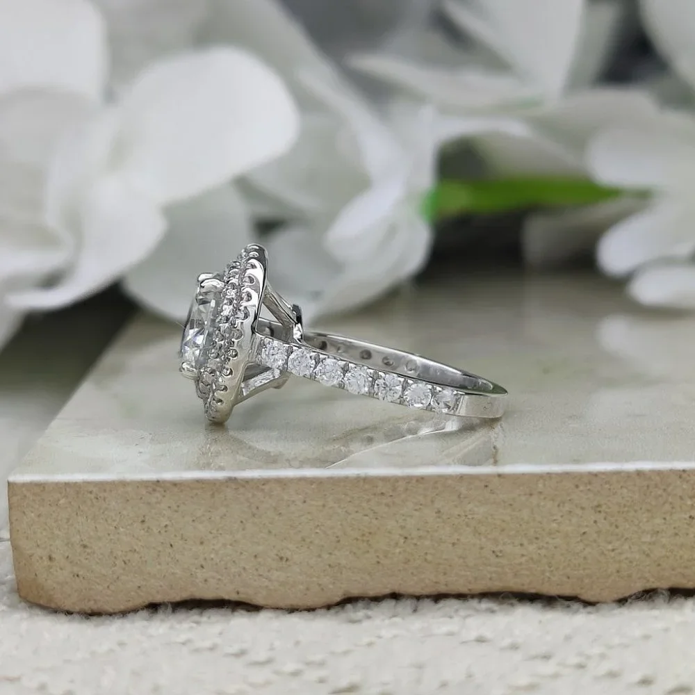 2Ct Moissanite Double Halo Ring 925 Sterling Silver - Picture 3 of 5